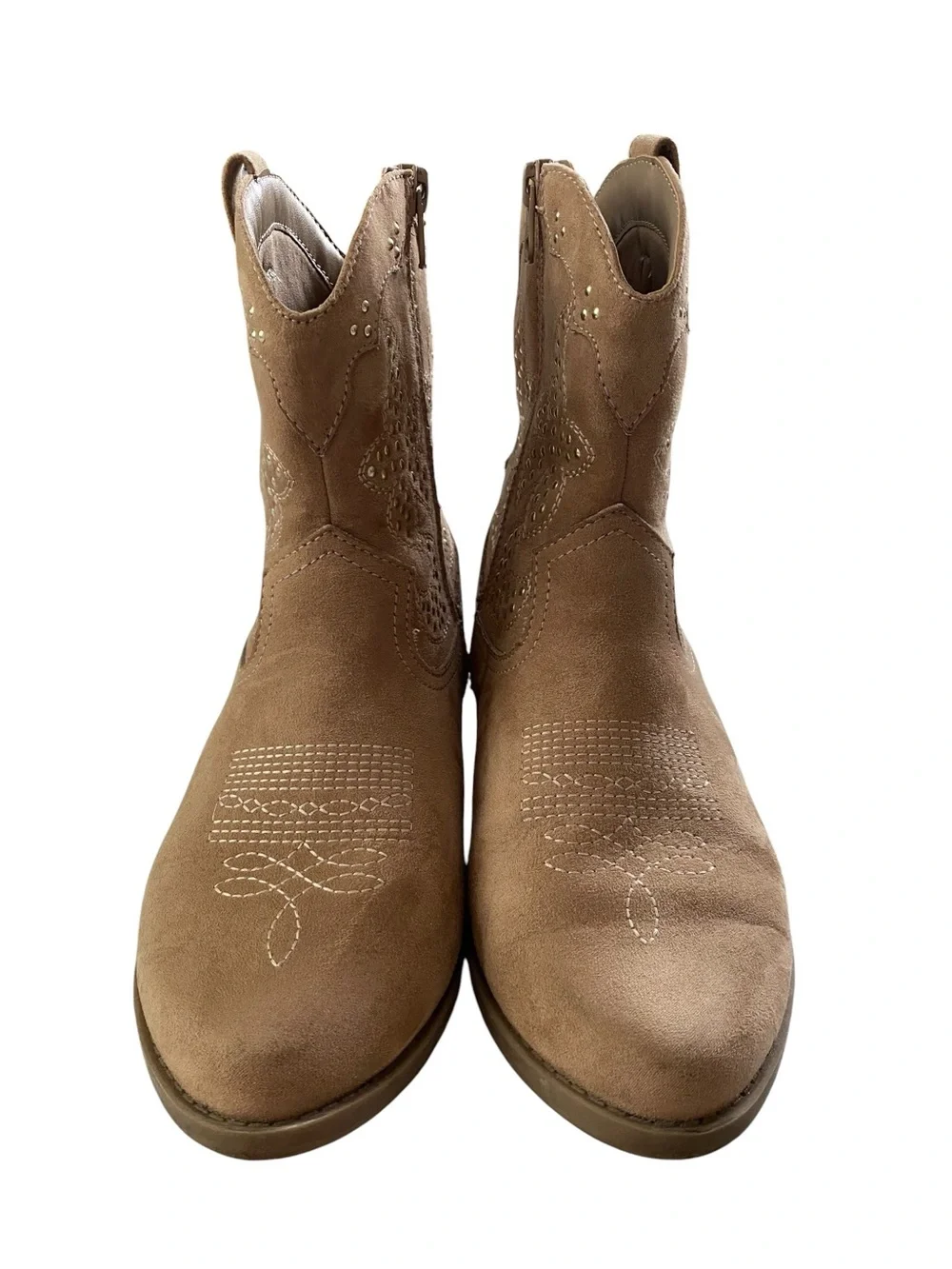 Art Class Elma Studded Cowboy Boots Kids Girls Tan Size 5 Faux Suede